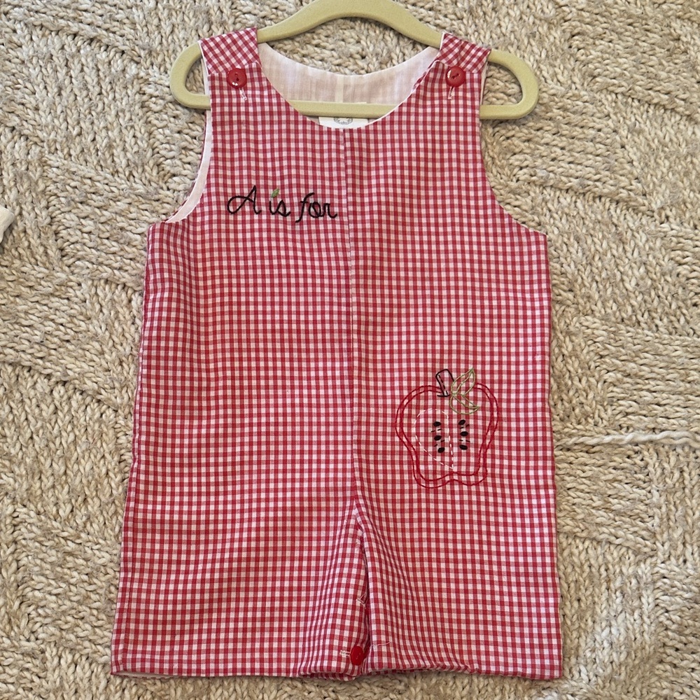 EUC The Proper Peony Red Gingham A is for Apple Jon Jon 18mo